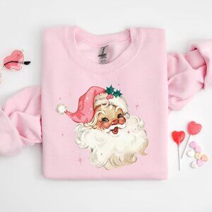 Pink Santa Retro Christmas T-Shirts Sweatshirts for Women Pink Christmas 141